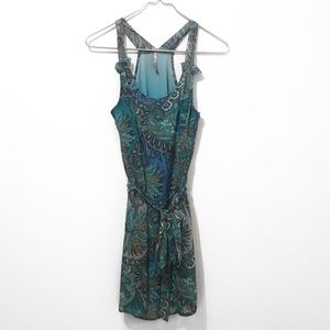 Teal & Green Paisley Print Sleeveless Mini Dress – Size Small